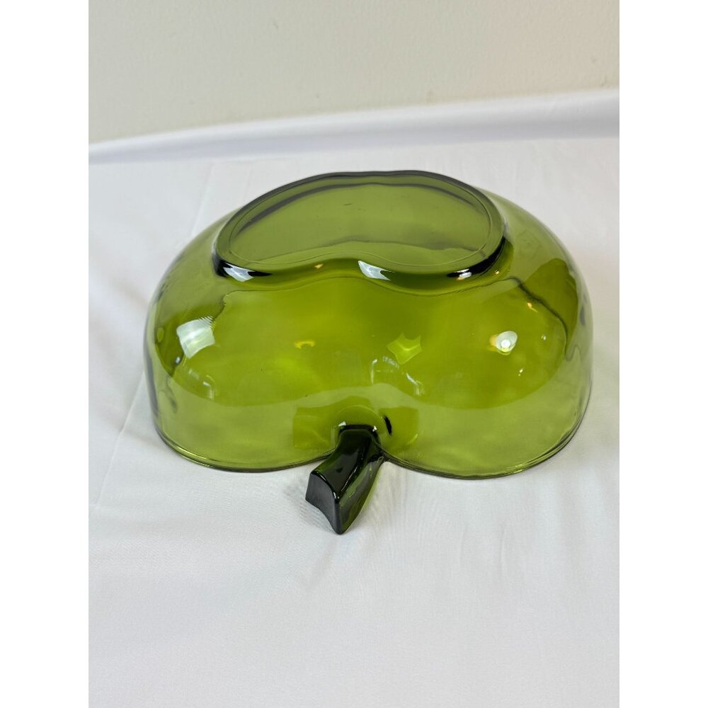 Hazel Atlas Large Apple-Shaped Green Glass Fruit Bowl Centerpiece Decor 10" - Picture 7 of 9